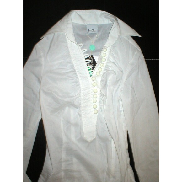 New Womens NWT Designer PF Paola Frani Top Blouse 6 White Italy 42 Work Buttons - Picture 3 of 6